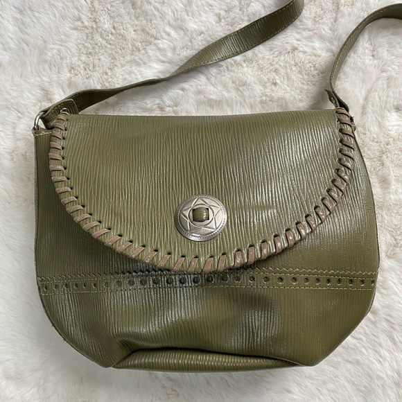 Vintage Olive Green Leather Crossbody Bag - Picture 2 of 4